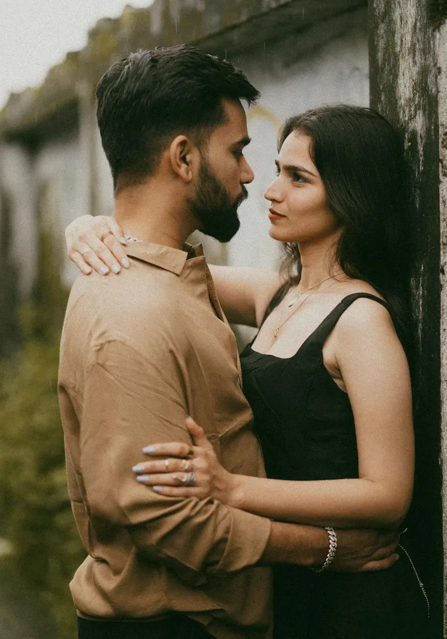 Couple embracing in a quiet mountain portrait