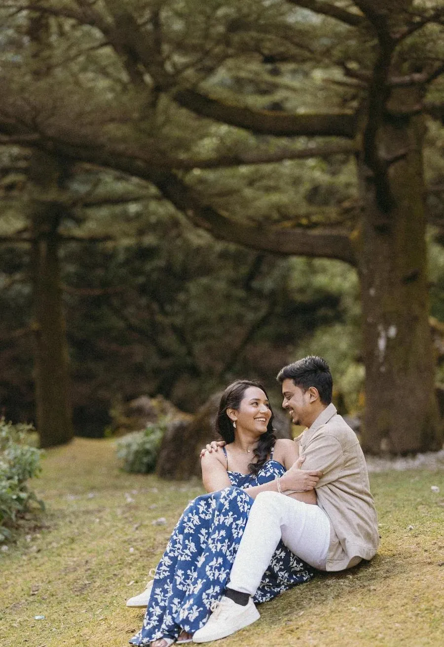 Couple sharing a quiet moment in the forest