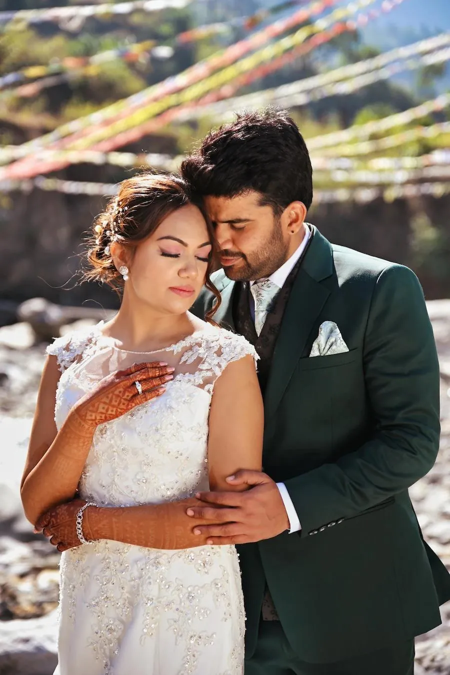 Couple dressed for an intimate portrait outdoors